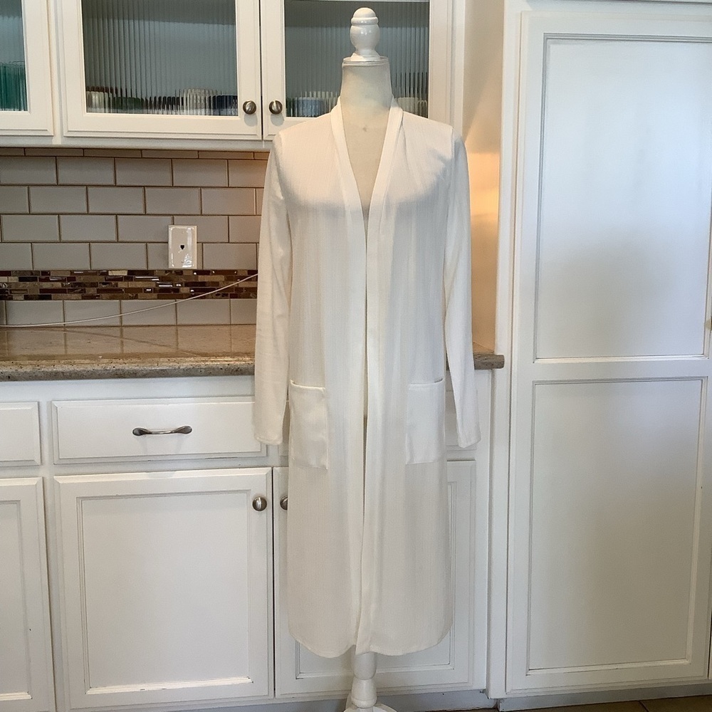 12 PM By Mon Ami White Textured Longline Cardigan Medium